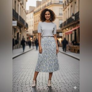 BaeVely Blue Geometric Pleated Midi Skirt NWT Red Dress Boutique Size L